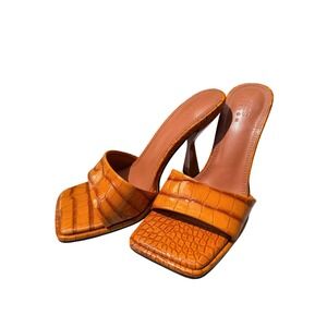 ASOS Orange Croc Embossed Square Toe Heeled Mules Sandals Size 6 103395880